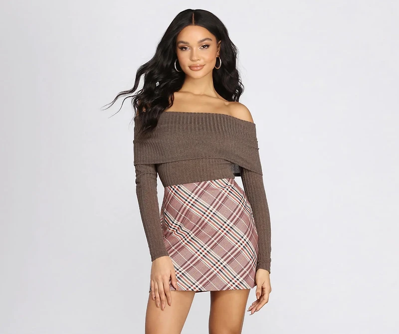 Ribbed Knit Off The Shoulder Top