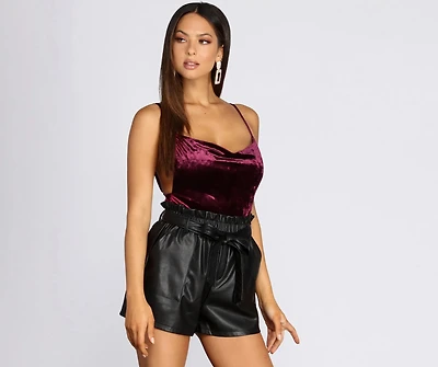 Velvet Cowl Neck Bodysuit