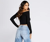 Button Detail Ribbed Knit Crop Top
