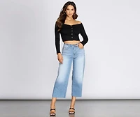 Button Detail Ribbed Knit Crop Top