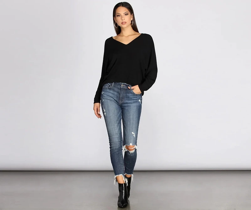 Keep Knit Casual V Neck Top