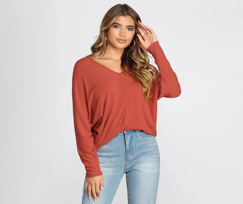 Keep Knit Casual V Neck Top
