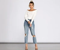 Off The Shoulder Brushed Knit Crop Top
