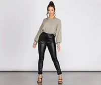 Brushed Ribbed Knit Pullover Sweater