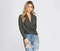 Brushed Knit Wrap Front Top