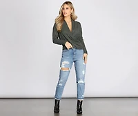 Brushed Knit Wrap Front Top