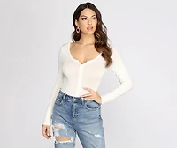 Long Sleeve Notched Bodysuit