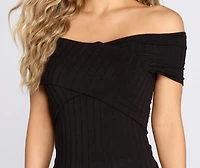 Ribbed Off Shoulder Crossover Top