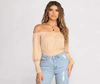All About Knit Ribbed Off Shoulder Top