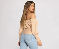 All About Knit Ribbed Off Shoulder Top