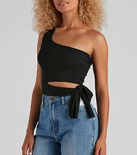 One Shoulder Tie Waist Crop Top