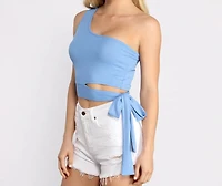 One Shoulder Tie Waist Crop Top