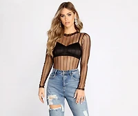 Sheer Striped Mesh Bodysuit