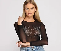 Spook-takular Spiderweb Heat Stone Mesh Top