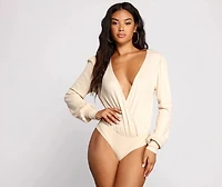Sultry Deep V Neck Ribbed Bodysuit