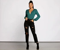 Sultry Deep V Neck Ribbed Bodysuit