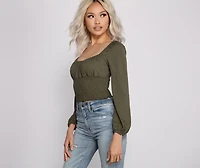 Stylish And Smocked Puff Sleeve Top