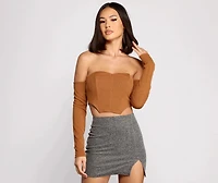 Off The Shoulder Ribbed Knit Crop Top