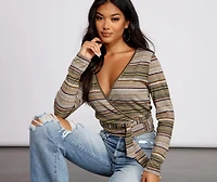 Wrapped Stripes Brushed Knit Top