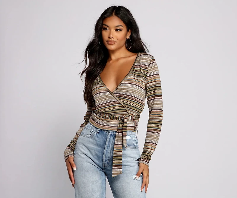 Wrapped Stripes Brushed Knit Top