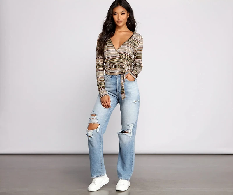 Wrapped Stripes Brushed Knit Top