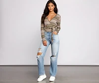 Wrapped Stripes Brushed Knit Top