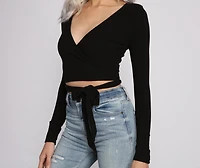 Basic Ribbed Knit Tie Waist Top