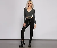 Basic Ribbed Knit Tie Waist Top