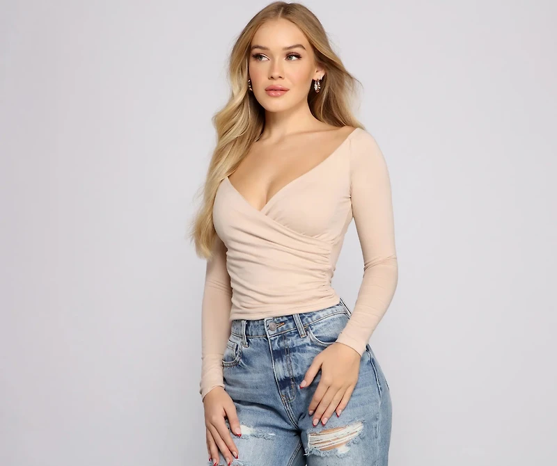 Keeping Knit Basic Surplice Wrap Top