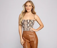 Snake Print Brushed Knit Bodysuit