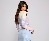 Tie Dye Ribbed Knit Drawstring Top