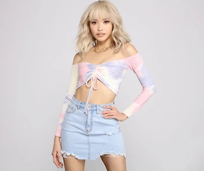 Off The Shoulder Tie Dye Ruched Top