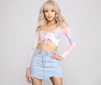 Off The Shoulder Tie Dye Ruched Top