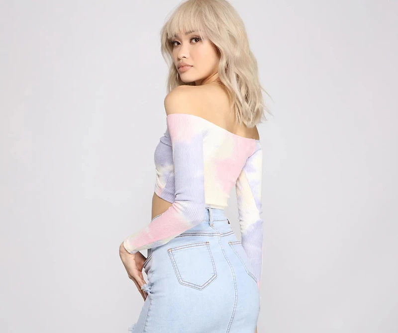 Off The Shoulder Tie Dye Ruched Top