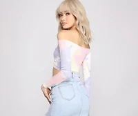 Off The Shoulder Tie Dye Ruched Top