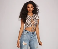 Glam Lace-Up Snake Print Top