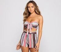 Trendy Pleated And Striped Tube Top
