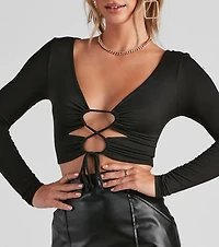 Taking The Plunge Lace-Up Crop Top
