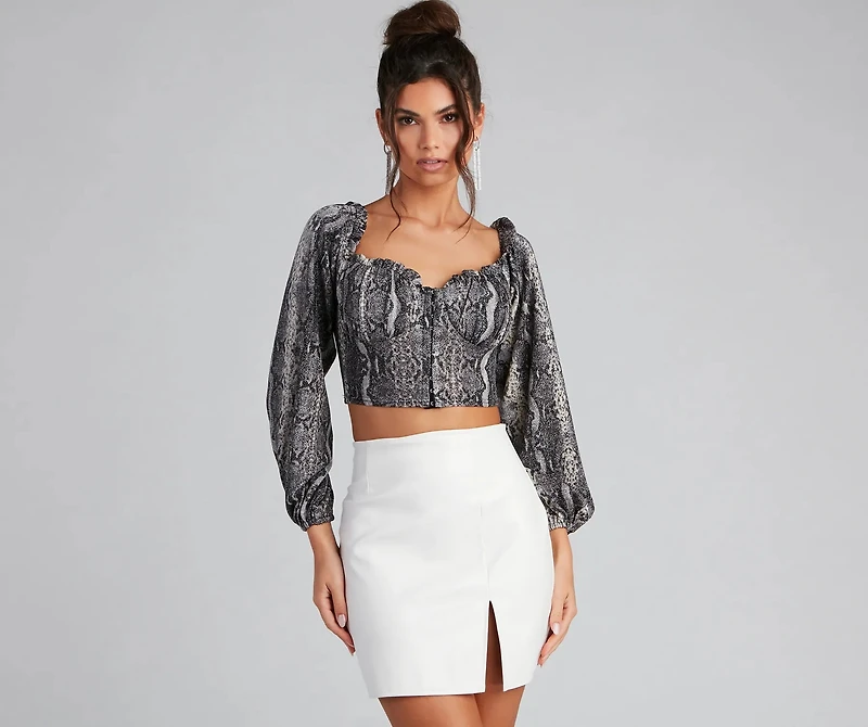 Glitzy Fab Snake Print Cropped Bustier