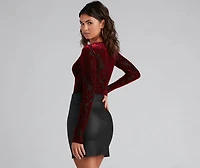 Lookin' Luxe Flocked Velvet Bodysuit