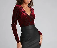 Lookin' Luxe Flocked Velvet Bodysuit
