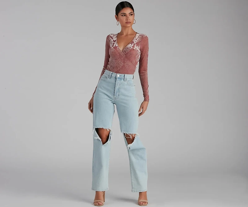 Lookin' Luxe Flocked Velvet Bodysuit