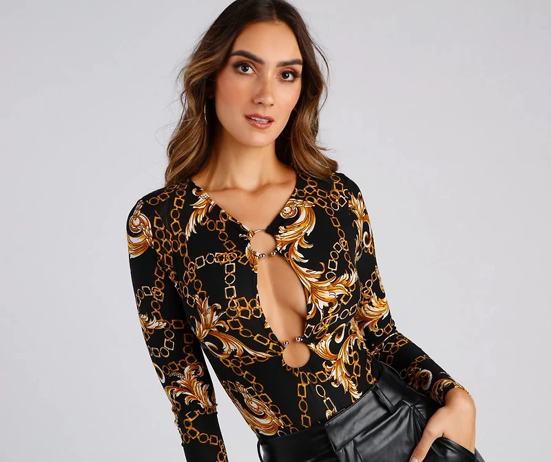 Luxe Links Plunge Neck Bodysuit