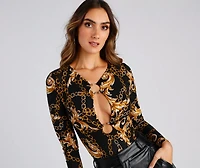 Luxe Links Plunge Neck Bodysuit