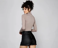 Basic Long Sleeve Crepe Turtleneck Bodysuit