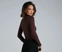 Basic Long Sleeve Crepe Turtleneck Bodysuit