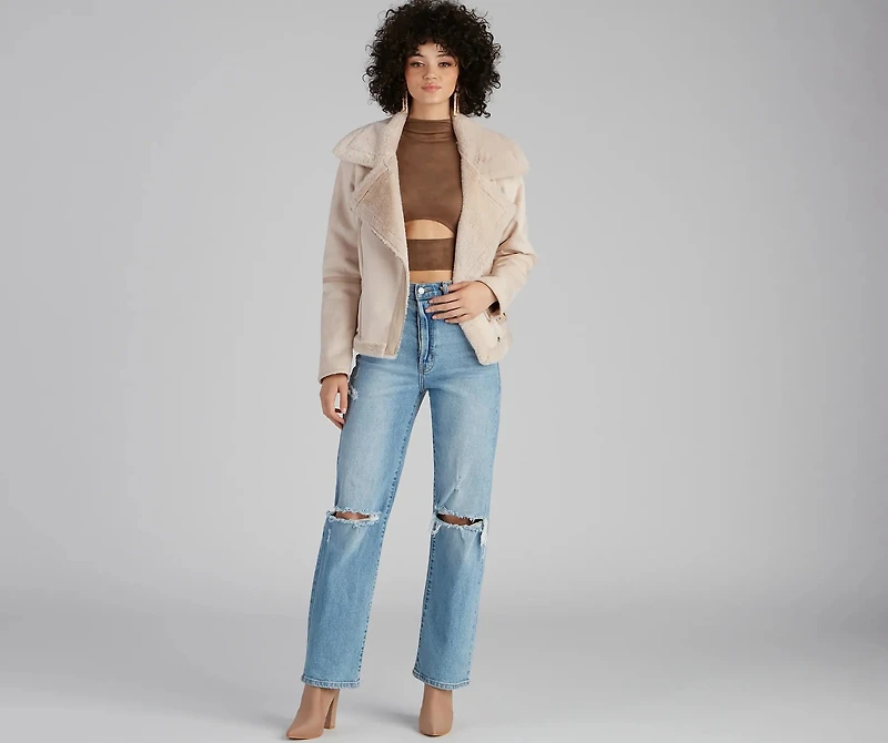 Stylish Folk Faux Suede Cutout Top