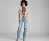 Stylish Folk Faux Suede Cutout Top