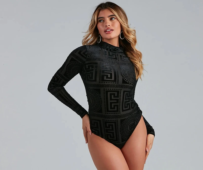 Head-Turning Chic Flocked Velvet Bodysuit