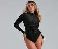 Head-Turning Chic Flocked Velvet Bodysuit